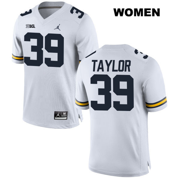 Women's NCAA Michigan Wolverines Kurt Taylor #39 White Jordan Brand Authentic Stitched Football College Jersey JM25G57KC